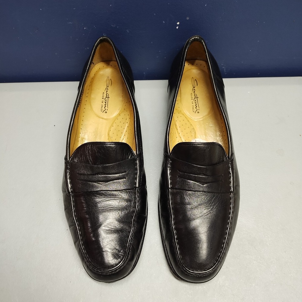 Santoni Black Leather Penny Loafers - Picture 3 of 16